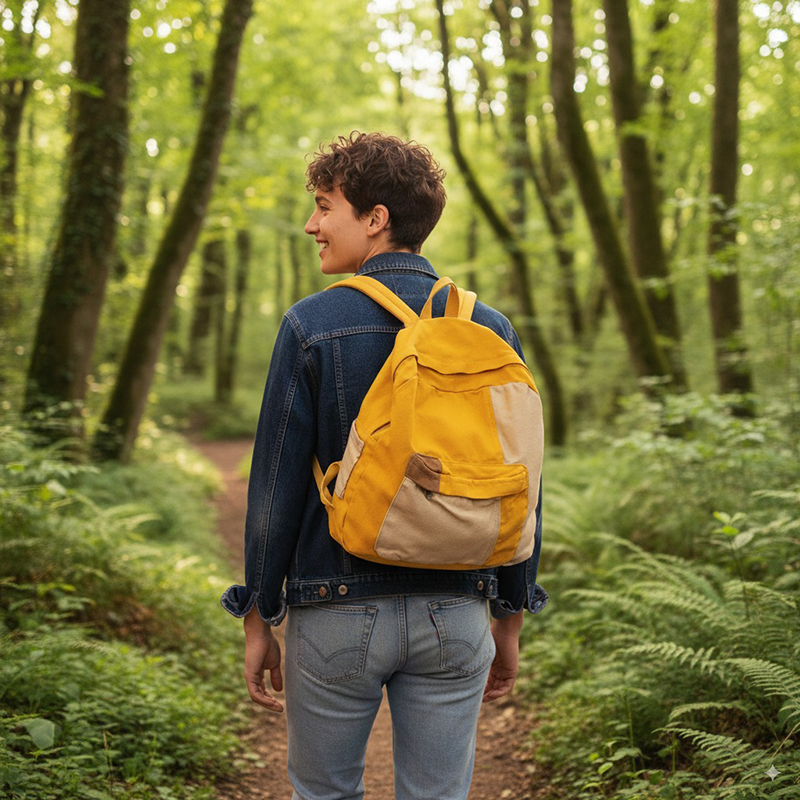 Picture of Casual Contrast Color Canvas Backpack Yellow