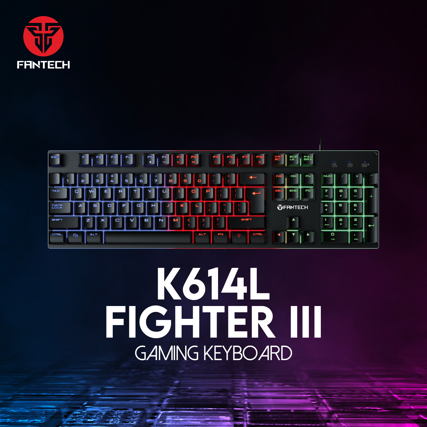Picture of FANTECH K614L Fighter III RGB Membrane Gaming Keyboards 26 Keys & Anti-ghosting 104 Keys For Gaming Game