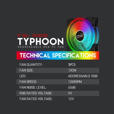 Picture of FANTECH TYPHOON FB302 3n1 ADDRESSABLE RGB PC FAN AUTO ROLE RGB CASE FAN