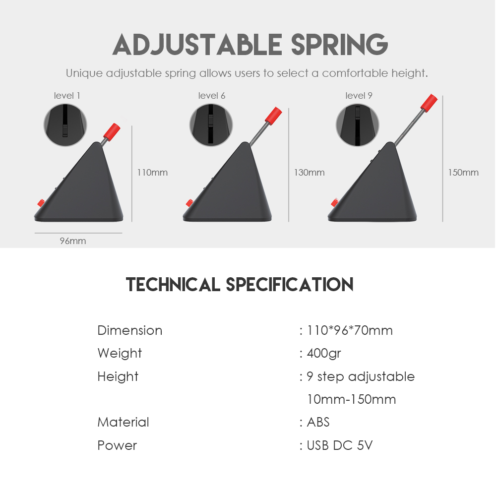 Picture of FANTECH MB01 PRISMA Mouse Bungee Cable Management Device Height Adjustable 9 Steps Material ABS Non Slip Rubber Base Black