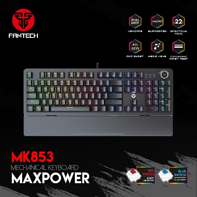 Picture of FANTECH MK853 Mechanical Keyboard Blue/Red Switch Ergonomics Backlit USB Wired Gaming Keyboard With Hand Rest For Laptop PC