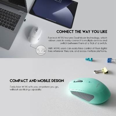 Picture of FANTECH W190 DUAL MODE 2.4Ghz and Bluetooth Wireless Mouse Up to 200 Hours Of Battery Mini Mute Silent Office Mouse Mice