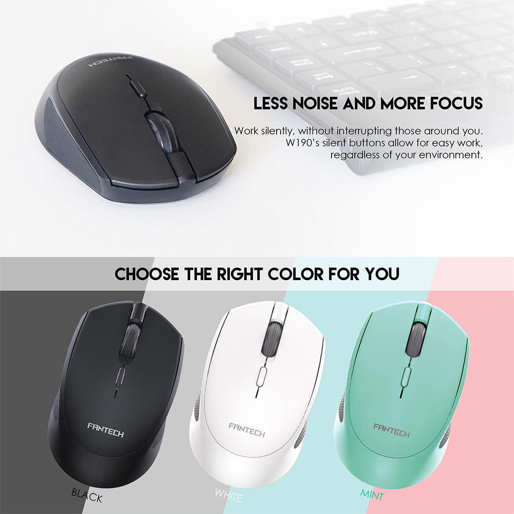 Picture of FANTECH W190 DUAL MODE 2.4Ghz and Bluetooth Wireless Mouse Up to 200 Hours Of Battery Mini Mute Silent Office Mouse Mice