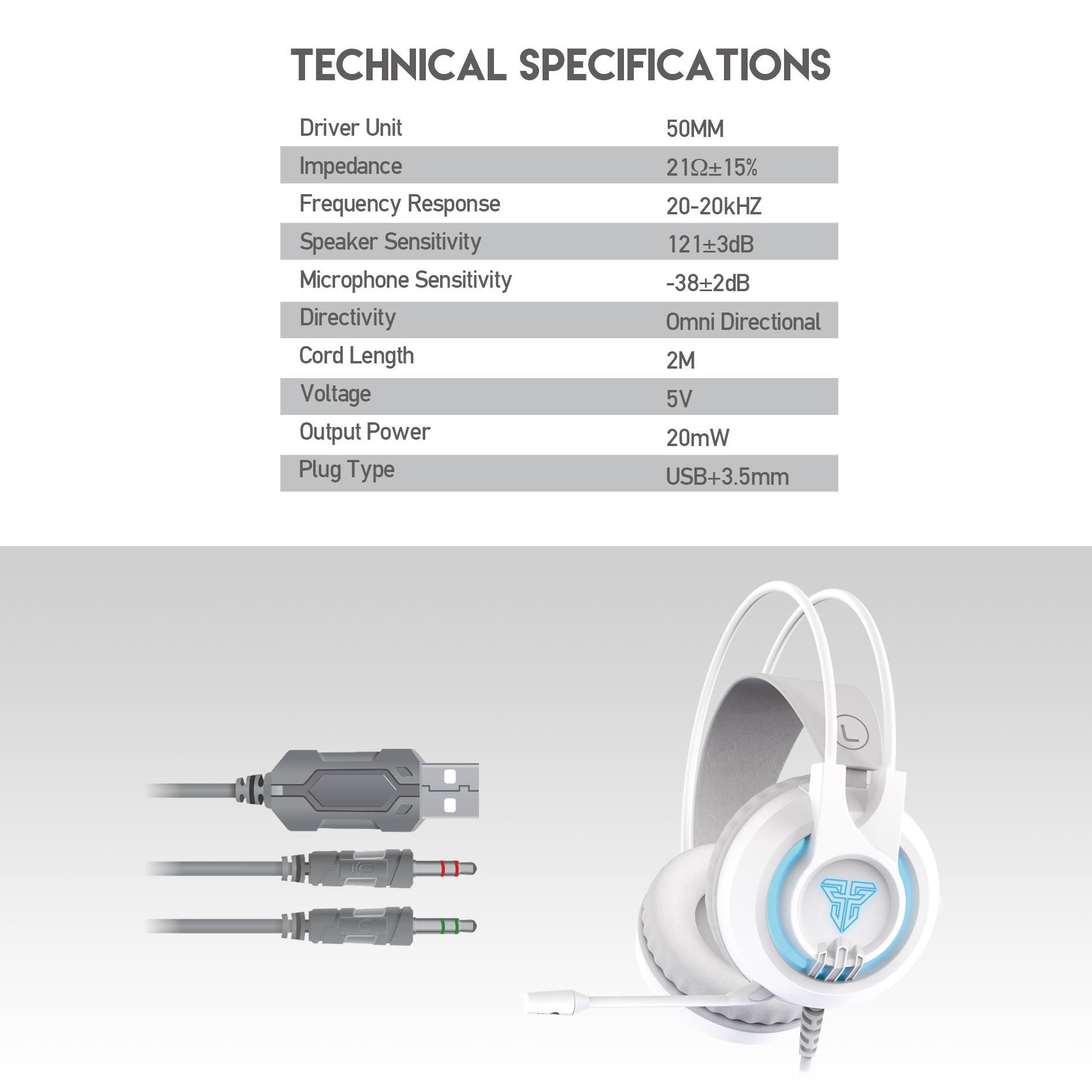 Picture of FANTECH CHIEF II HG20 Wired Headset Gamer PC 3.5mm PS4 Headsets White LED Earphones with Microphone for PS4 PC Headphone Gamer White