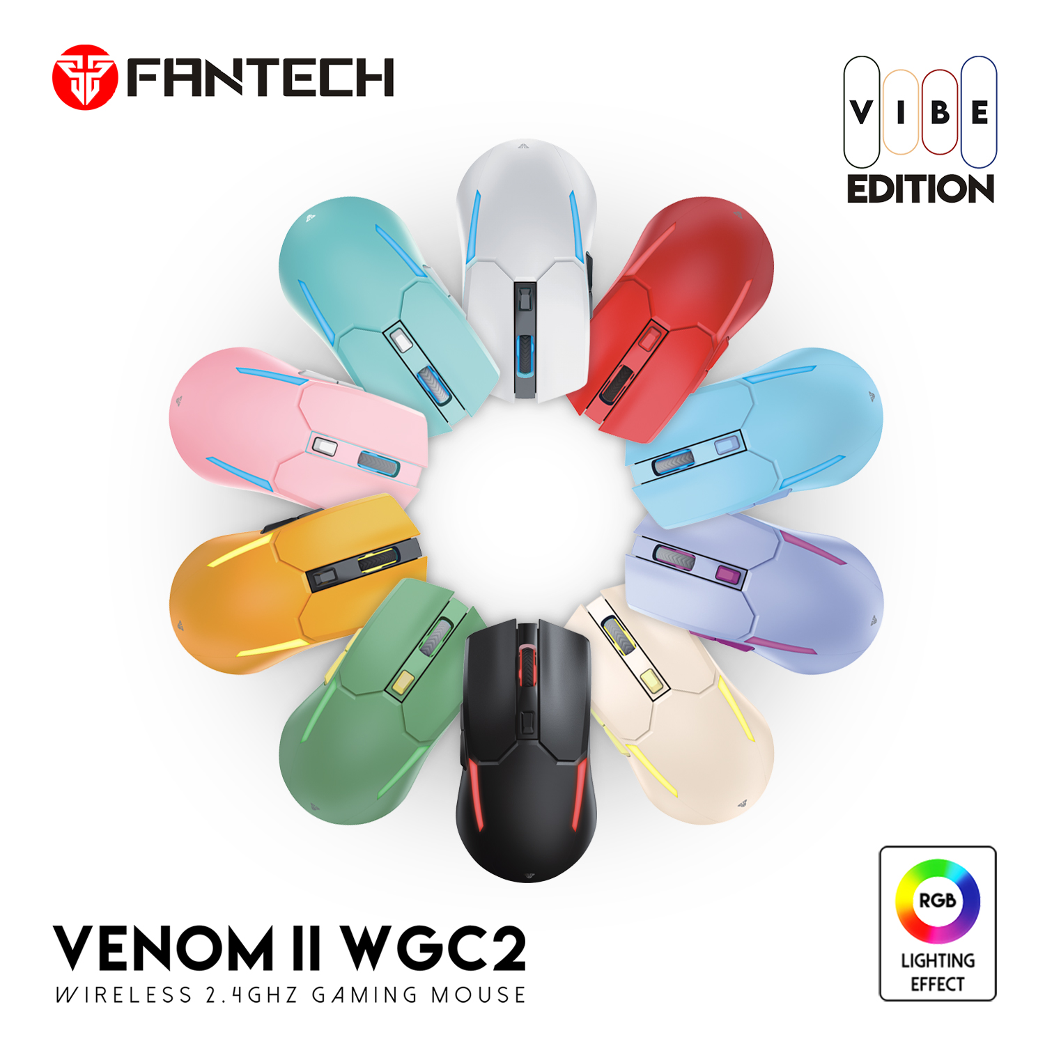 Picture of FANTECH WGC2 VENOM II 2.4G Wireless Gaming Mouse Pixart 3212 2400DPI RGB Rechargeable Mouse Ergonomic Mice For Laptop PC BLACK