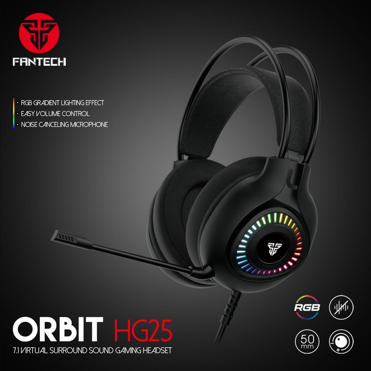 Picture of FANTECH HG25 ORBIT 7.1 VIRTUAL SURROUND SOUND GAMING HEADSET RGB GRADIENT LIGHTING EFFECT NOISE CANCELLING MICROPHONE Nylon Braided Cable USB Connectivity.