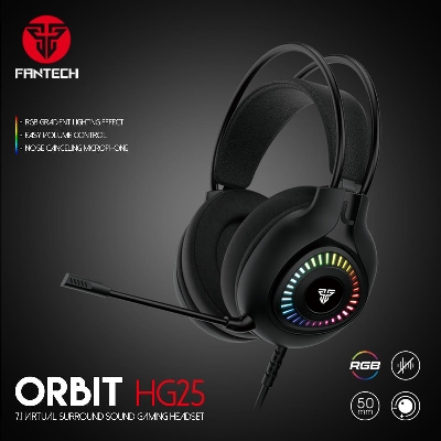 Picture of FANTECH HG25 ORBIT 7.1 VIRTUAL SURROUND SOUND GAMING HEADSET RGB GRADIENT LIGHTING EFFECT NOISE CANCELLING MICROPHONE Nylon Braided Cable USB Connectivity.