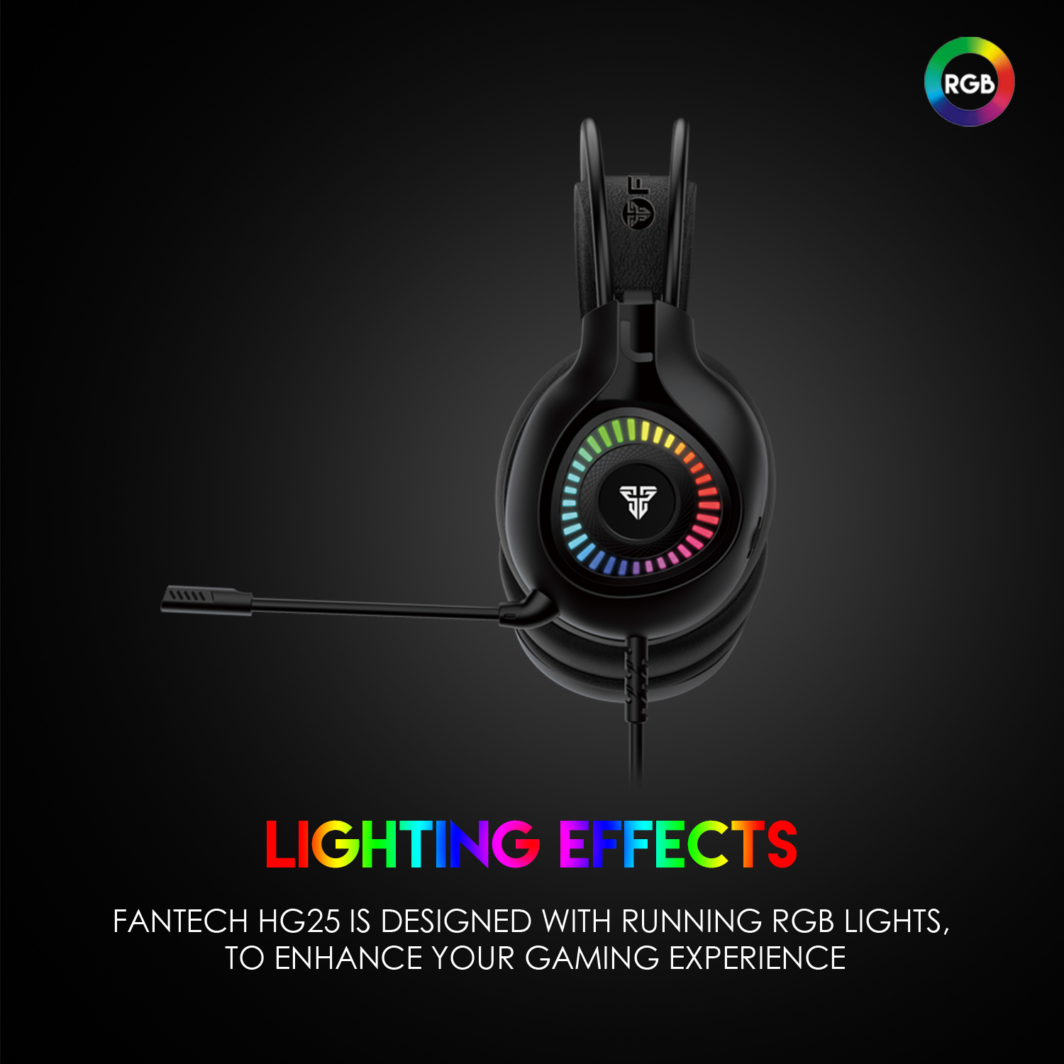 Picture of FANTECH HG25 ORBIT 7.1 VIRTUAL SURROUND SOUND GAMING HEADSET RGB GRADIENT LIGHTING EFFECT NOISE CANCELLING MICROPHONE Nylon Braided Cable USB Connectivity.