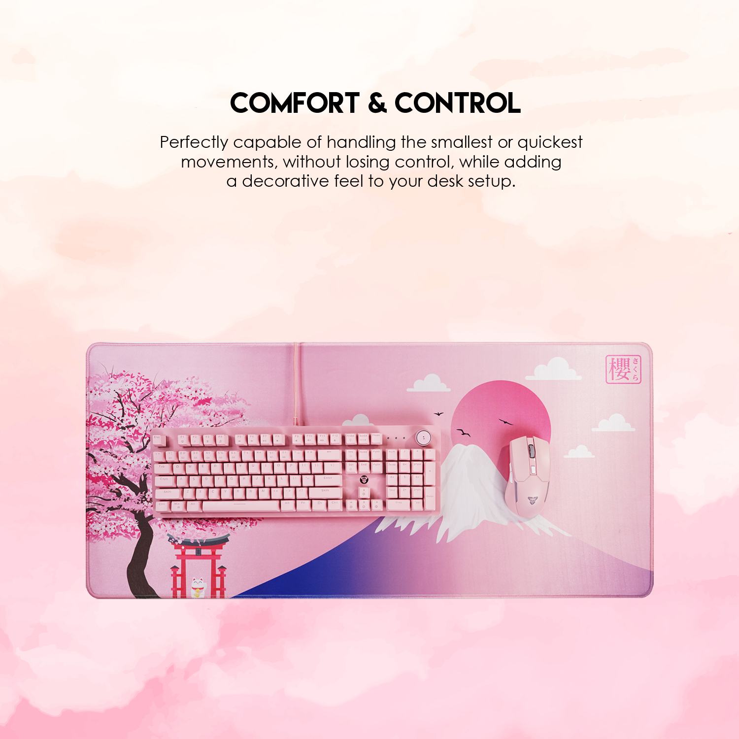 Picture of FANTECH ATO MP905 Gaming Mousepad 900x400x4mm XXL Mouse Pad Anti-splash Water-Resistant and Anti-Fray Edge Stitching for Gamer Sakura Edition
