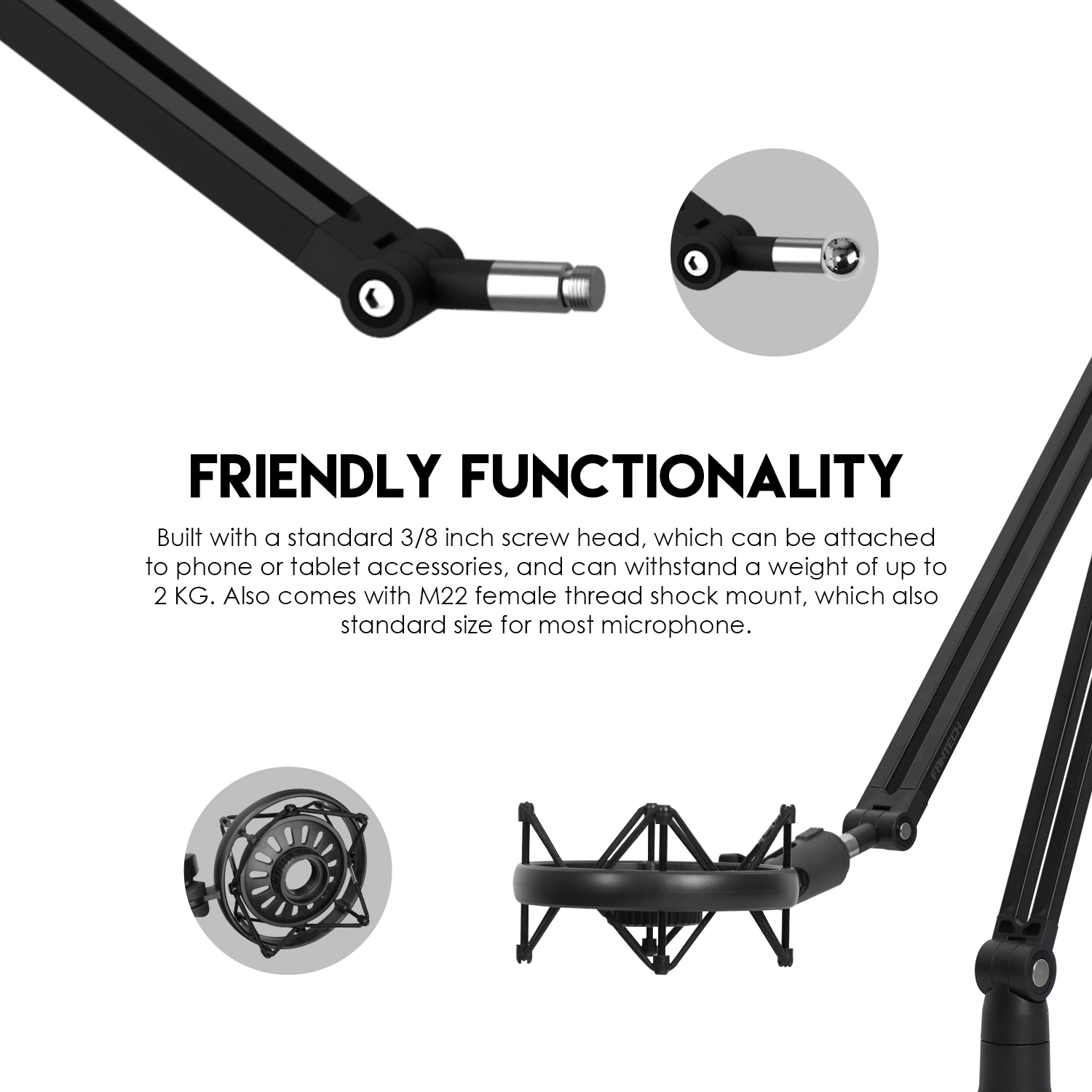 Picture of Fantech AC902s Mic Boom Arm Stand Microphone Live Streaming Podcast - Black