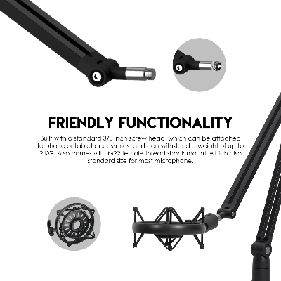 Picture of Fantech AC902s Mic Boom Arm Stand Microphone Live Streaming Podcast - Black