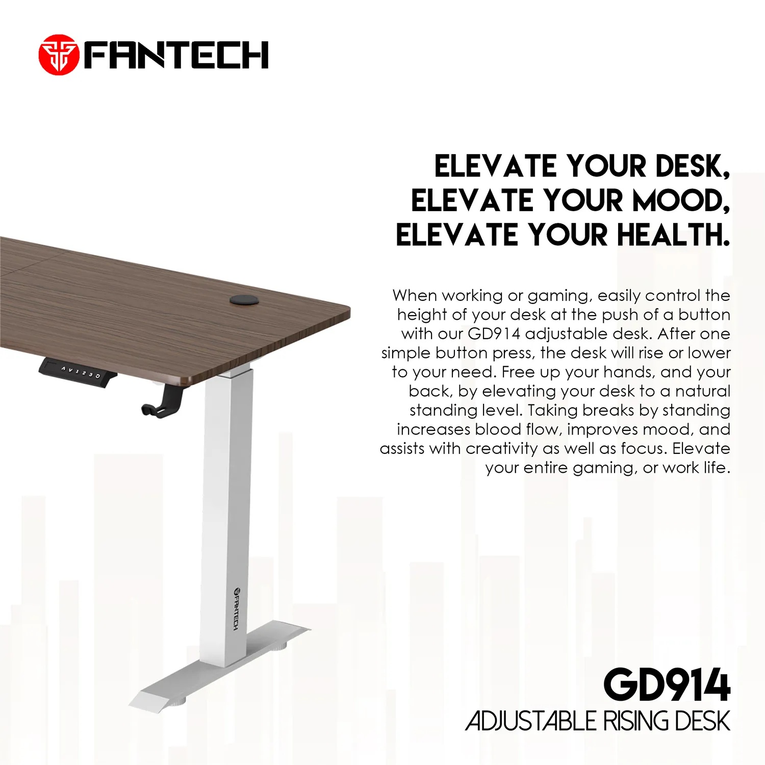 Picture of FANTECH GD914 ADJUSTABLE RISING DESK FULL AUTOMATIC MOTOR FUNCTION GAMING TABLE FOR OFFICE HOME