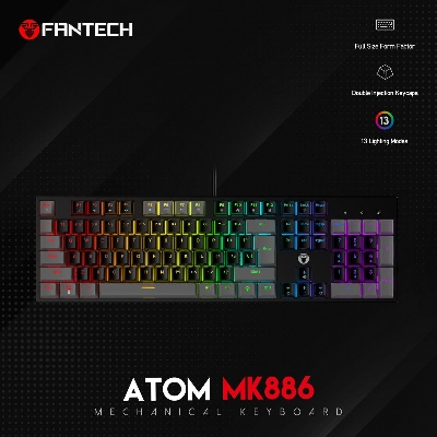 Picture of FANTECH MK886 ATOM RGB MECHANICAL KEYBOARD Double-Injection Key, 104 Keys, Red And Blue Switch, 25 Keys Anti-Ghosting For PC, Laptop