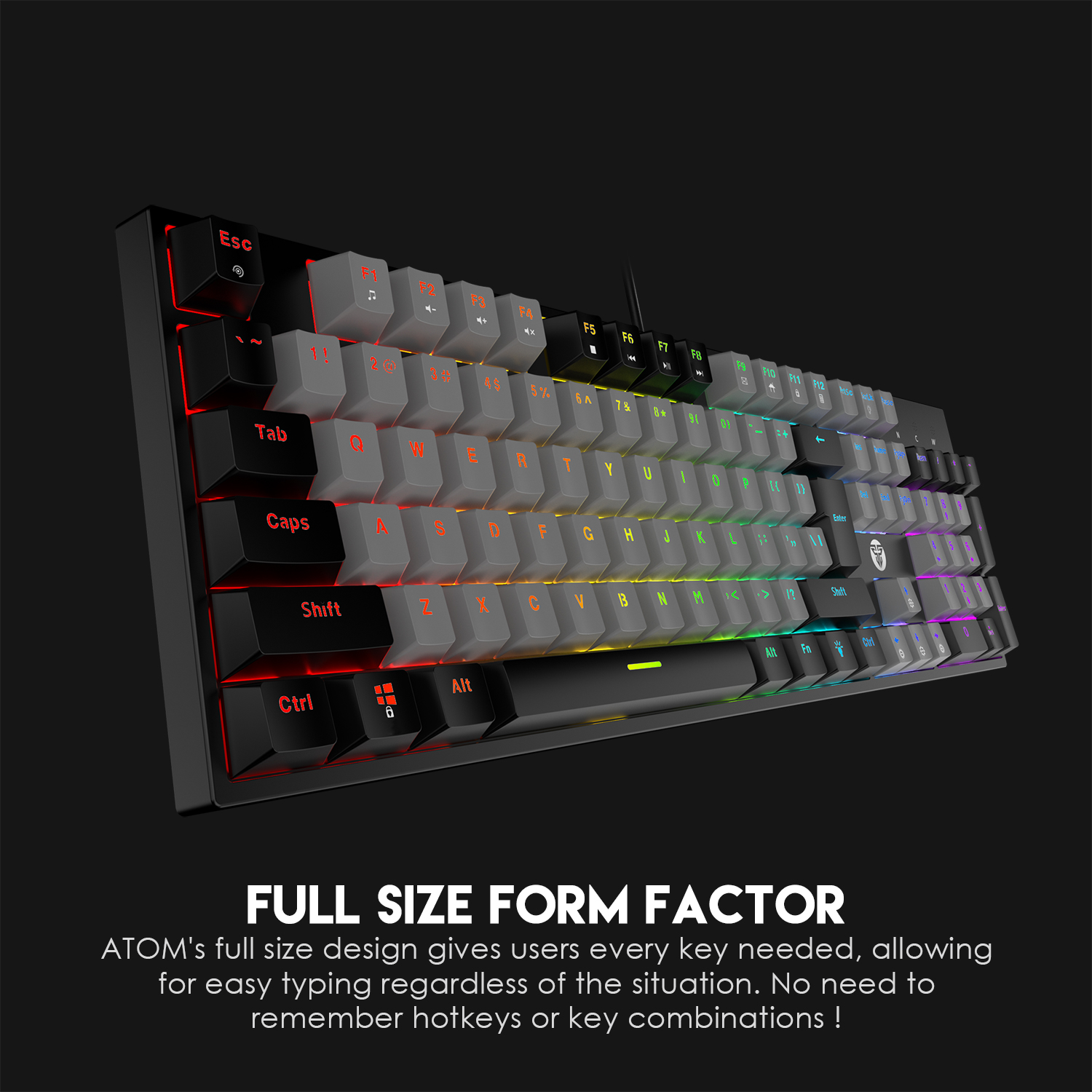 Picture of FANTECH MK886 ATOM RGB MECHANICAL KEYBOARD Double-Injection Key, 104 Keys, Red And Blue Switch, 25 Keys Anti-Ghosting For PC, Laptop