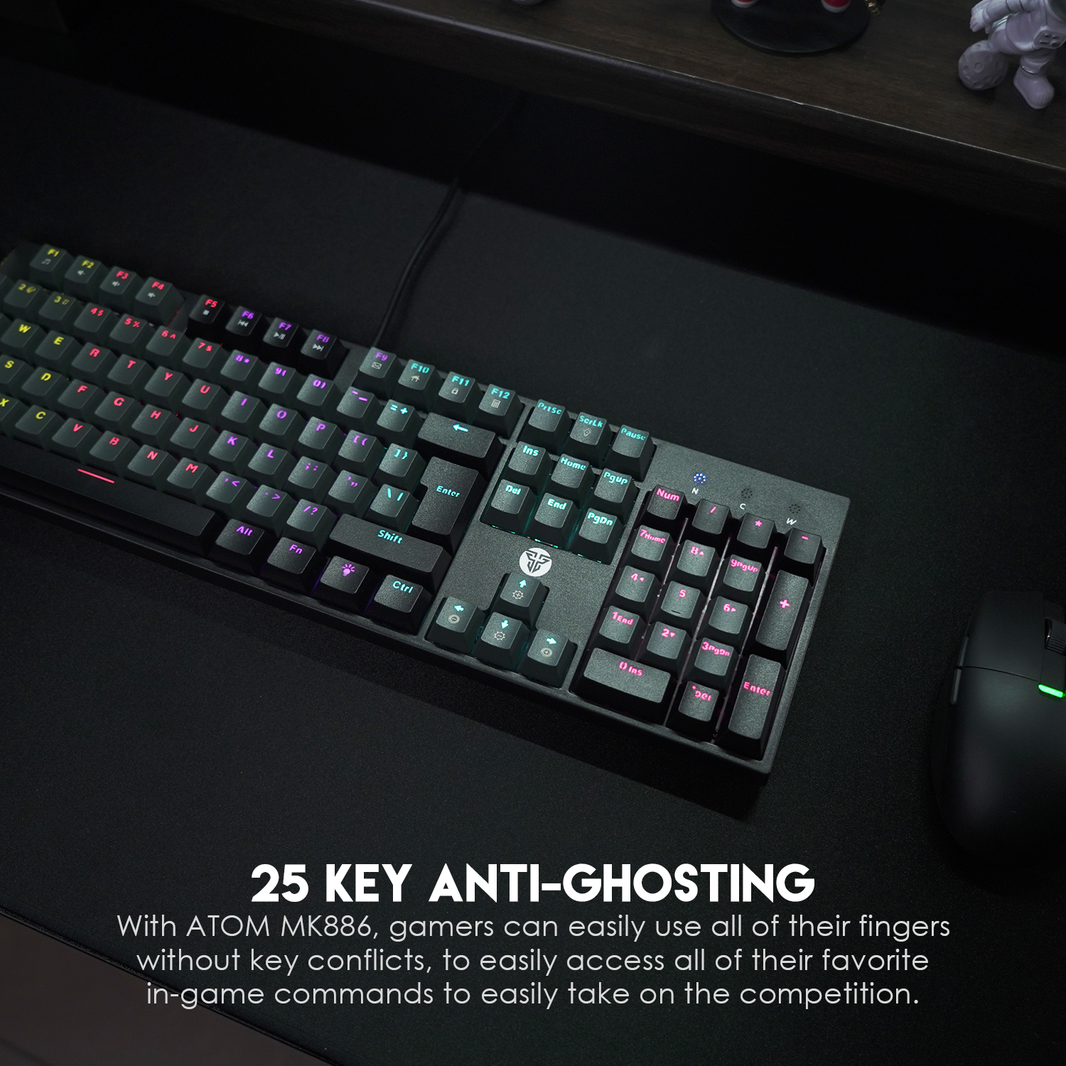 Picture of FANTECH MK886 ATOM RGB MECHANICAL KEYBOARD Double-Injection Key, 104 Keys, Red And Blue Switch, 25 Keys Anti-Ghosting For PC, Laptop