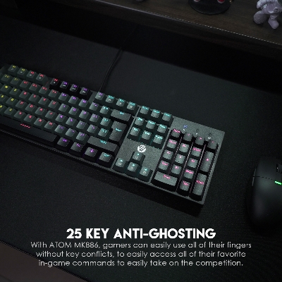 Picture of FANTECH MK886 ATOM RGB MECHANICAL KEYBOARD Double-Injection Key, 104 Keys, Red And Blue Switch, 25 Keys Anti-Ghosting For PC, Laptop