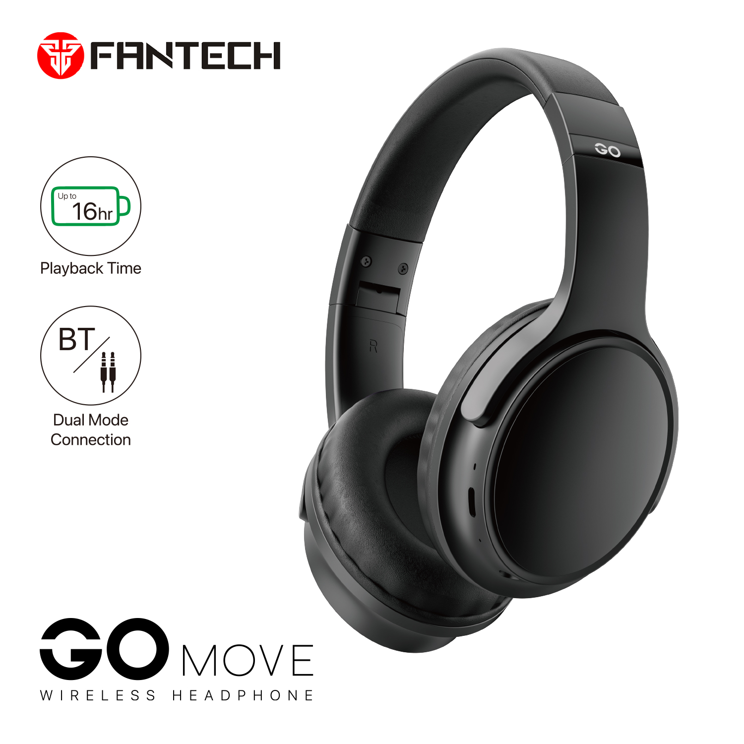 Picture of FANTECH WH03 GO MOVE WIRELESS BLUETOOTH HEADPHONE BTA 5.0 And 3.5mm Dual Mode Connection 40mm Driver 16 Hours Playback Time For Gaming Gamers Headset.