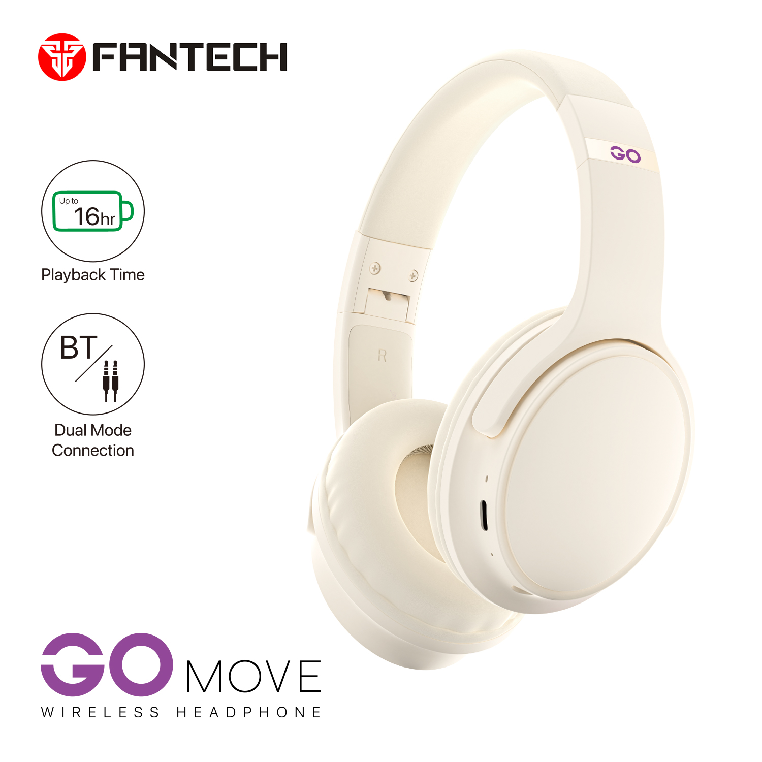 Picture of FANTECH WH03 GO MOVE WIRELESS BLUETOOTH HEADPHONE BTA 5.0 And 3.5mm Dual Mode Connection 40mm Driver 16 Hours Playback Time For Gaming Gamers Headset.