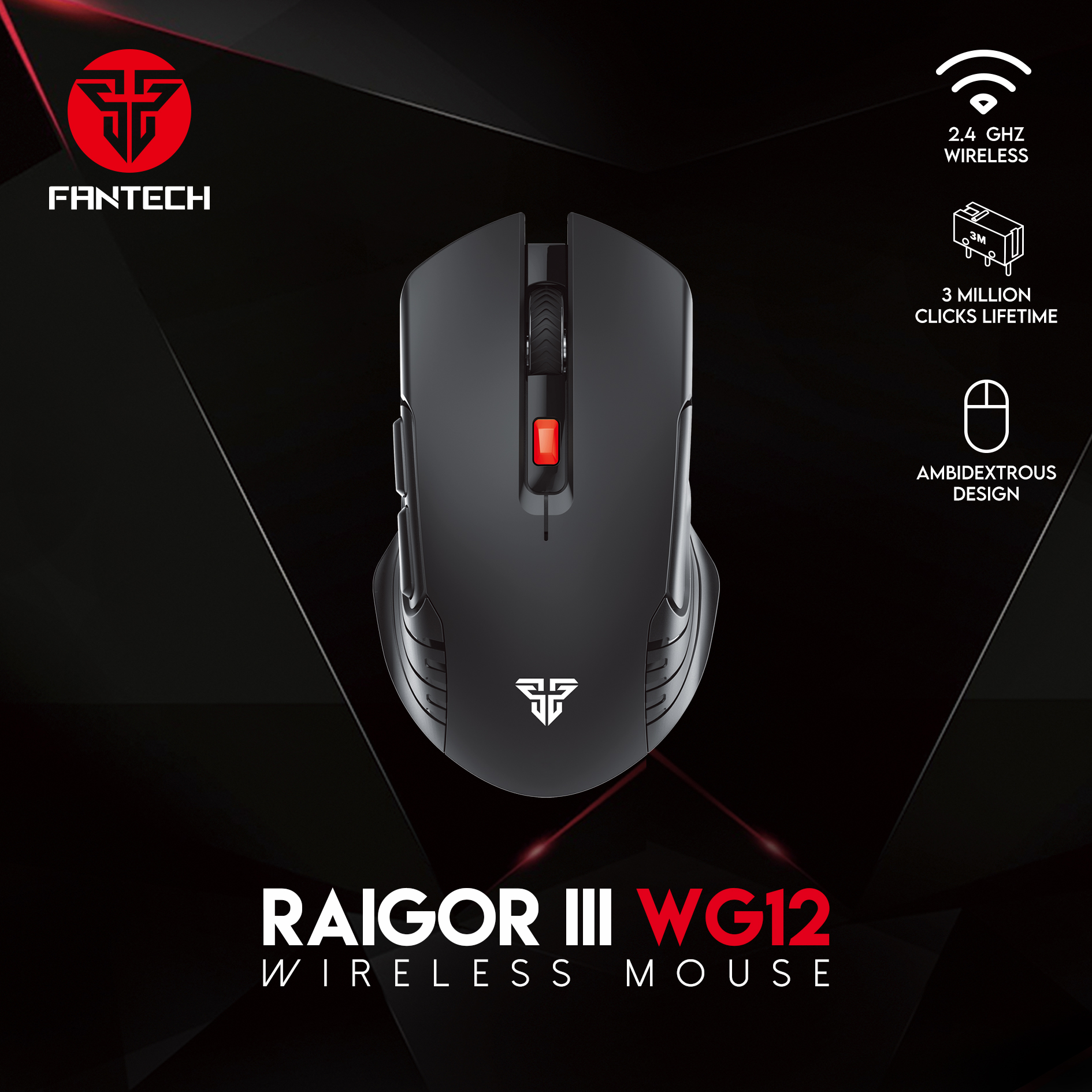Picture of FANTECH RAIGOR III WG12 Stable 2.4Ghz Connection Wireless Mouse 2000 DPI Pixart Sensor Ambidextrous Design Portable Mice For Laptop PC Computer Gaming Gamer