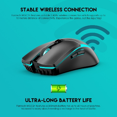 Picture of FANTECH WGC2 VENOM II VIBE  2.4G Wireless Gaming Mouse Pixart 3212 2400DPI RGB Rechargeable Mouse Ergonomic Mice Gaming Gammer For Laptop PC Black