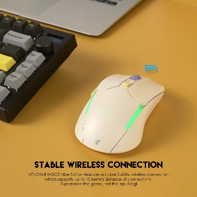 Picture of FANTECH WGC2 VENOM II VIBE  2.4G Wireless Gaming Mouse Pixart 3212 2400DPI RGB Rechargeable Mouse Ergonomic Mice Gaming Gammer For Laptop PC Beige