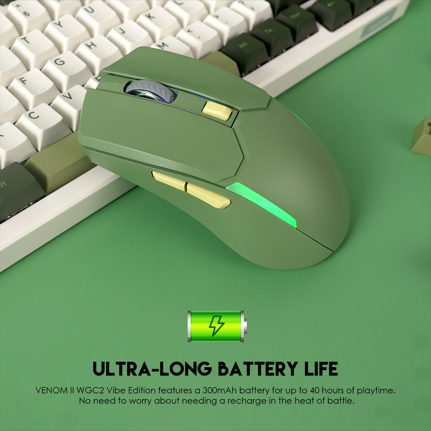 Picture of FANTECH WGC2 VENOM II VIBE  2.4G Wireless Gaming Mouse Pixart 3212 2400DPI RGB Rechargeable Mouse Ergonomic Mice Gaming Gammer For Laptop PC Green