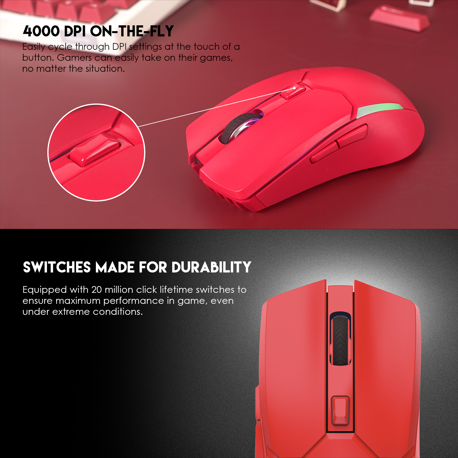 Picture of FANTECH WGC2 VENOM II VIBE  2.4G Wireless Gaming Mouse Pixart 3212 2400DPI RGB Rechargeable Mouse Ergonomic Mice Gaming Gammer For Laptop PC Red