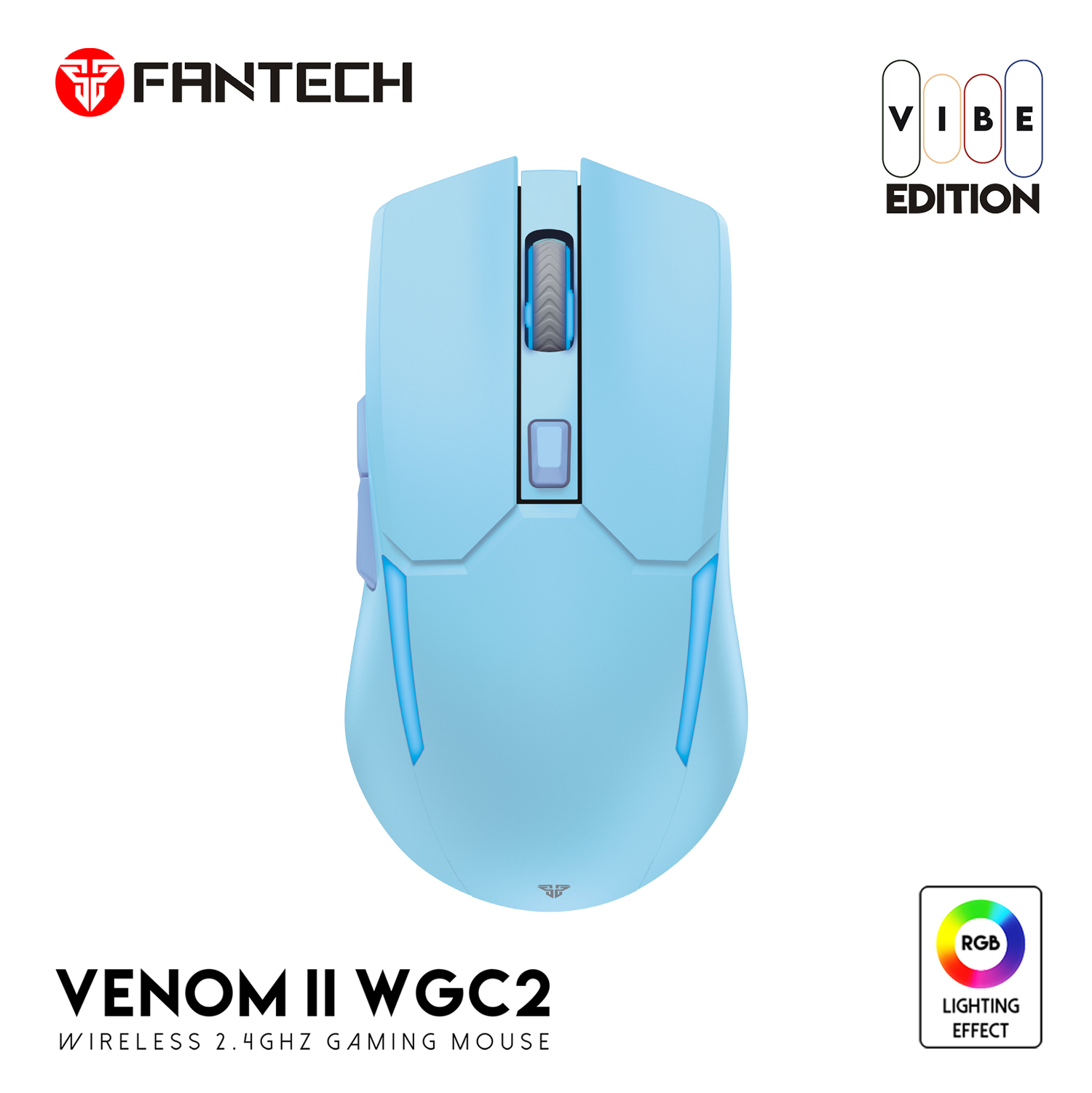 Picture of FANTECH WGC2 VENOM II VIBE  2.4G Wireless Gaming Mouse Pixart 3212 2400DPI RGB Rechargeable Mouse Ergonomic Mice Gaming Gammer For Laptop PC Blue