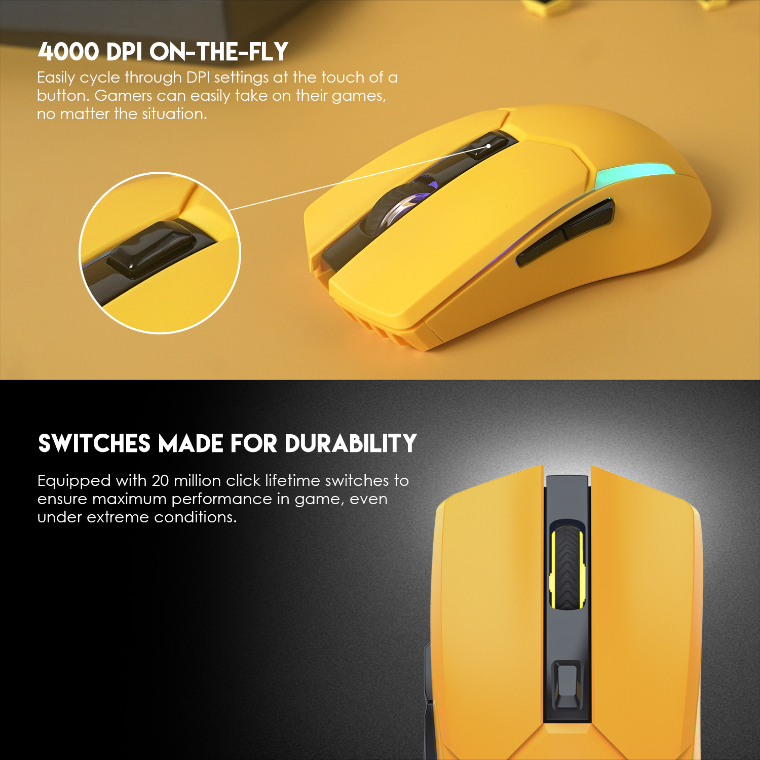 Picture of FANTECH WGC2 VENOM II VIBE  2.4G Wireless Gaming Mouse Pixart 3212 2400DPI RGB Rechargeable Mouse Ergonomic Mice Gaming Gammer For Laptop PC Yellow