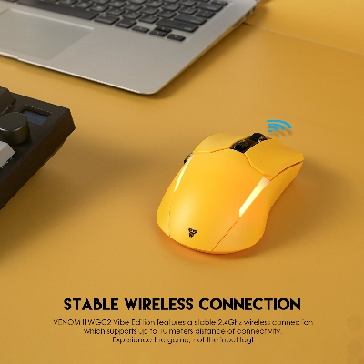Picture of FANTECH WGC2 VENOM II VIBE  2.4G Wireless Gaming Mouse Pixart 3212 2400DPI RGB Rechargeable Mouse Ergonomic Mice Gaming Gammer For Laptop PC Yellow