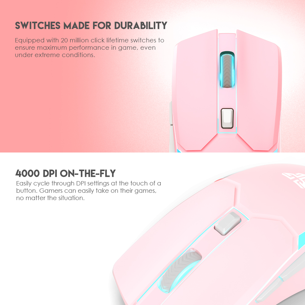 Picture of FANTECH WGC2 VENOM II VIBE  2.4G Wireless Gaming Mouse Pixart 3212 2400DPI RGB Rechargeable Mouse Ergonomic Mice Gaming Gammer For Laptop PC Pink