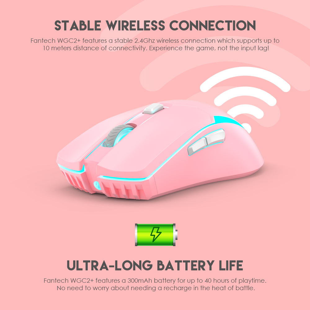 Picture of FANTECH WGC2 VENOM II VIBE  2.4G Wireless Gaming Mouse Pixart 3212 2400DPI RGB Rechargeable Mouse Ergonomic Mice Gaming Gammer For Laptop PC Pink