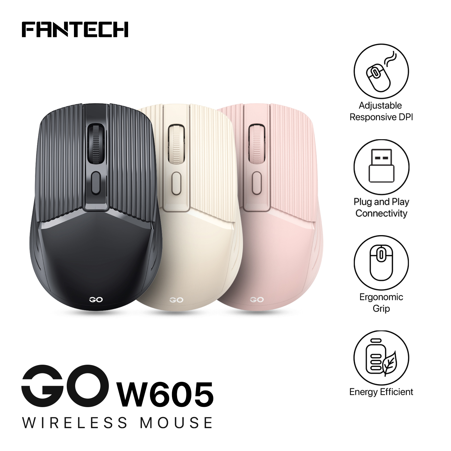 Picture of FANTECH GO W605 Wireless Mouse With 2.4Ghz Wireless Connection  Ergonomic Design For Gaming Gammer Office Home