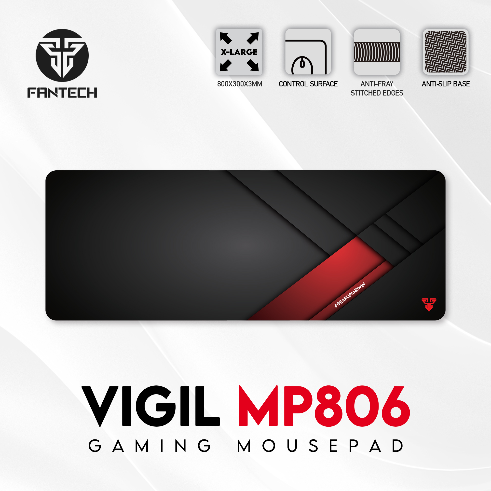 Picture of FANTECH VIGIL MP806 Large Gaming Mousepad Anti Slip Base With Speed Surface And Anti Fray Stitched Edges For Gaming Gamers Office Home Mouse Pad Size 80 x 30 x 1.5cm