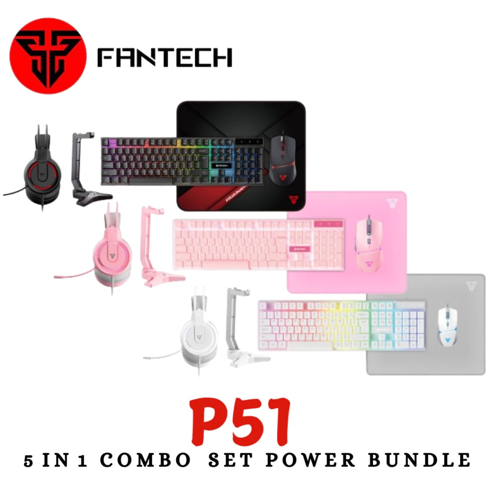 Picture of FANTECH SHIKARI P51 5in1 Power Bundle. Box Included Shikari K515 Gaming Keyboard Flash HQ53 Headset Tower II AC304 Headset Stand Crypto VX7 Mouse And Vigil Mp356 Mousepad Combo Set