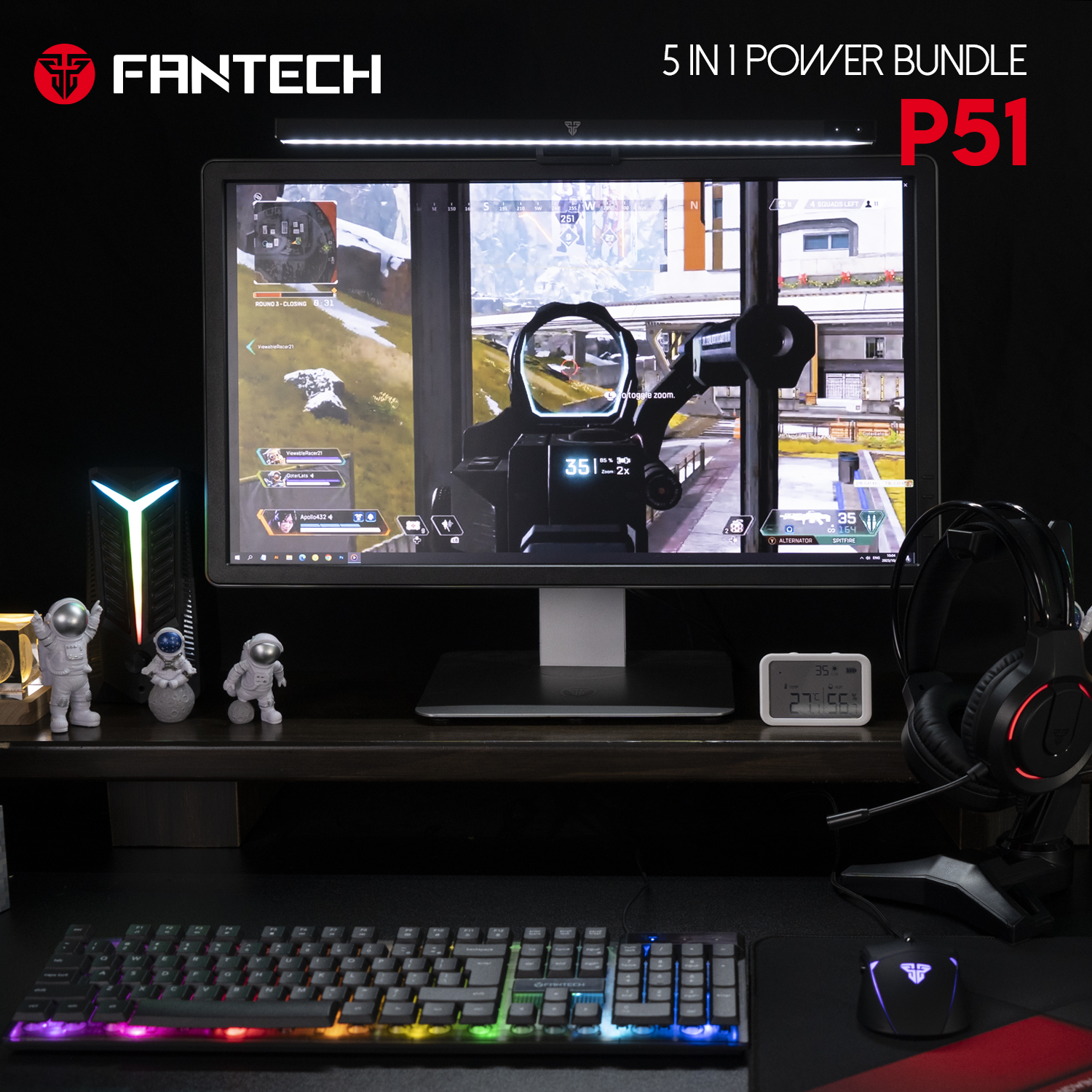 Picture of FANTECH SHIKARI P51 5in1 Power Bundle. Box Included Shikari K515 Gaming Keyboard Flash HQ53 Headset Tower II AC304 Headset Stand Crypto VX7 Mouse And Vigil Mp356 Mousepad Combo Set