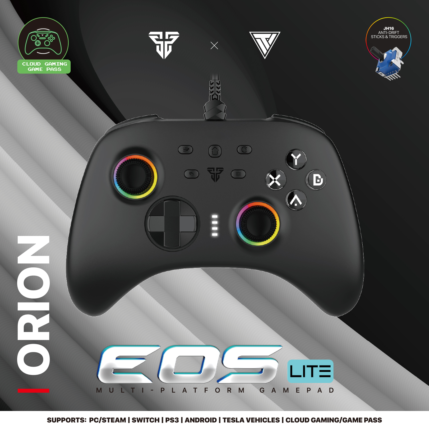 Picture of FANTECH GP15L ORION EOS LITE Multi-Platform Gamepad, Wired Gaming Controller Joystick, Hall-Effect Trigger/RGB Sticks Supports PC/Steam, Switch, PS3, Android, Tesla Vehicles, Cloud Gaming/Game Pass
