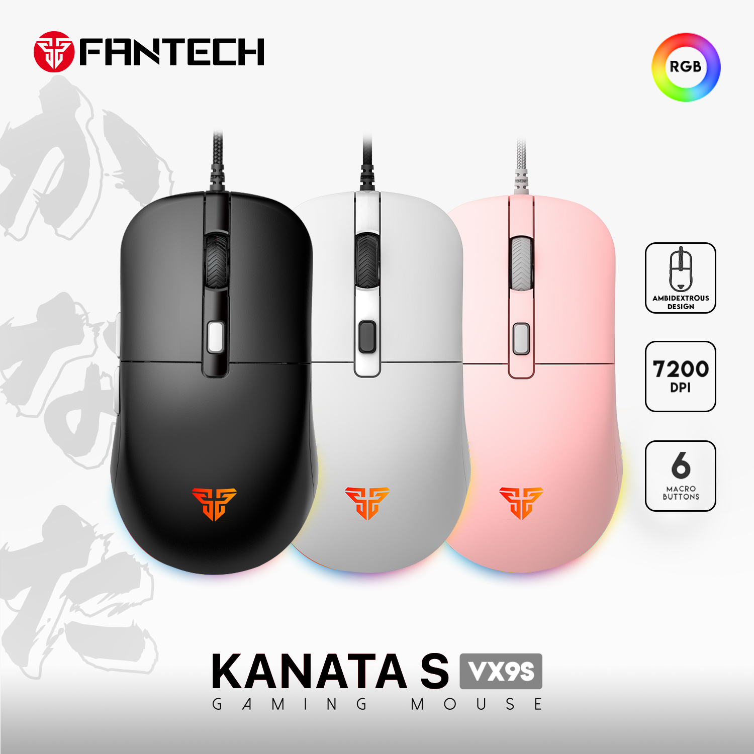 Picture of FANTECH VX9S Kanata S Wired Gaming Mouse RGB Programmable & 6 Macro Button