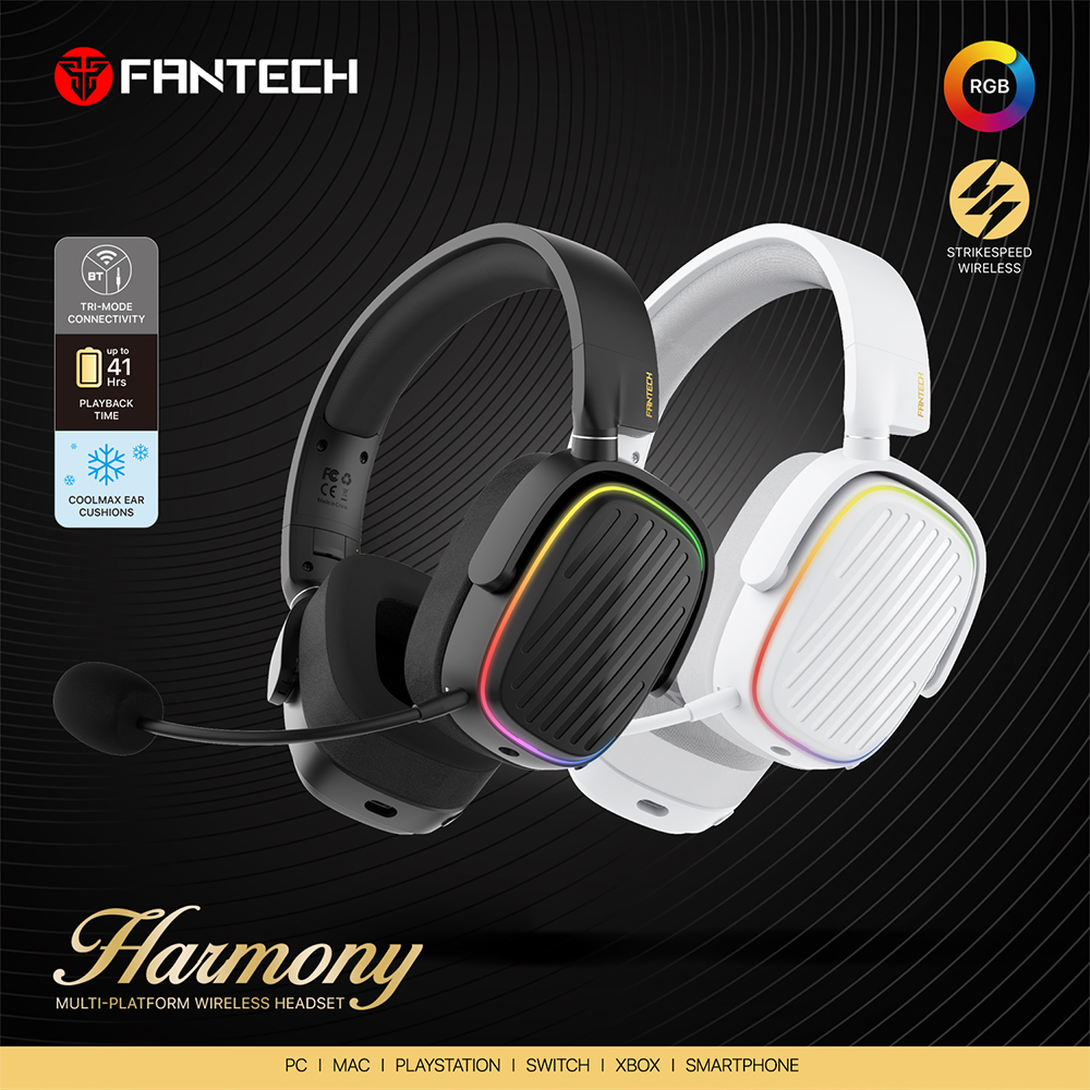 Picture of FANTECH WHG02 Harmony Wireless Headset Tri-mode Connections With Noise Cancellation & Mute Buttons Microphone Headphones