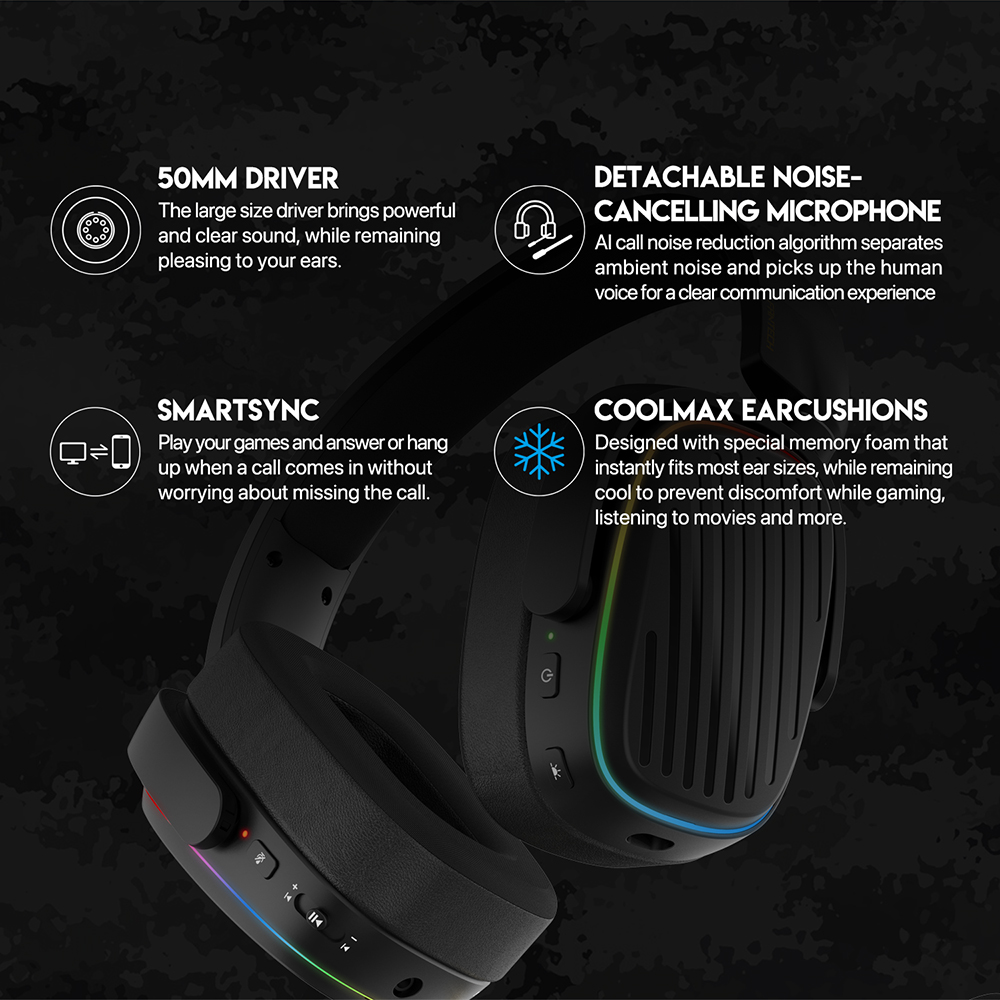 Picture of FANTECH WHG02 Harmony Wireless Headset Tri-mode Connections With Noise Cancellation & Mute Buttons Microphone Headphones