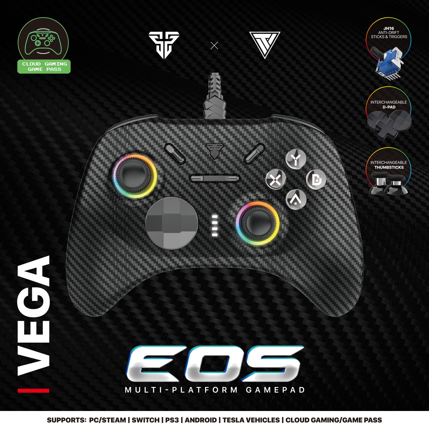 Picture of FANTECH GP15 VEGA-EOS Multi-Platform-Gamepad Wired Gaming Controller-Joystick-Hall-Effect Trigger RGB Sticks Supports PC Steam