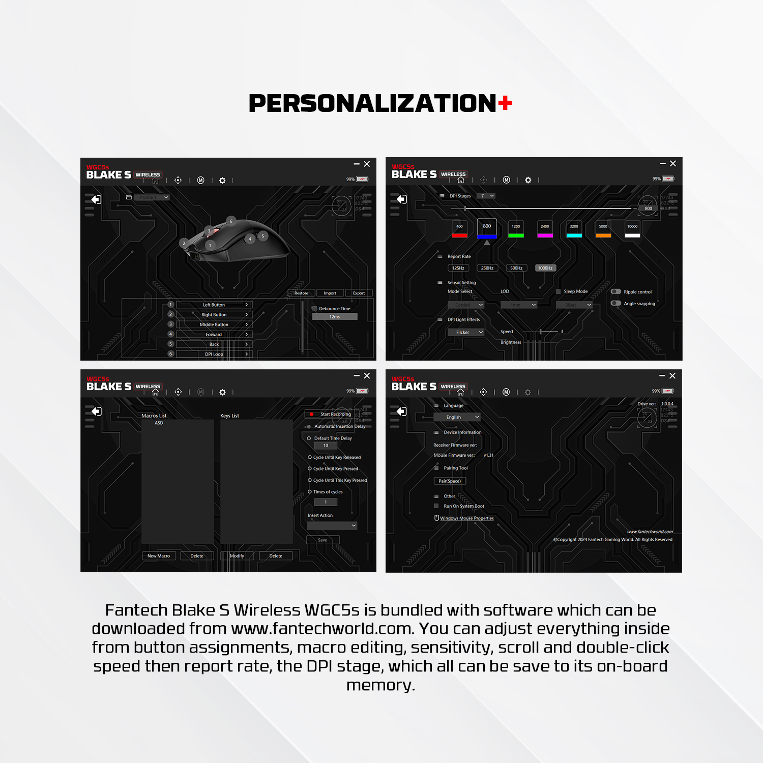 Picture of FANTECH WGC5s Wireless Gaming Mouse Pixart 3311 Sensor 12000 DPI Polling Rate Up to 1000Hz Battery 300mAh Mice