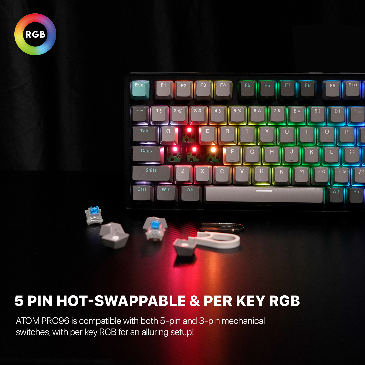 Picture of FANTECH MK914 ATOM PRO96 STELLAR EDITION RGB Mechanical Gaming Keyboard Mercury Black & Saturn Grey Layout Red Switch & Blue Switch