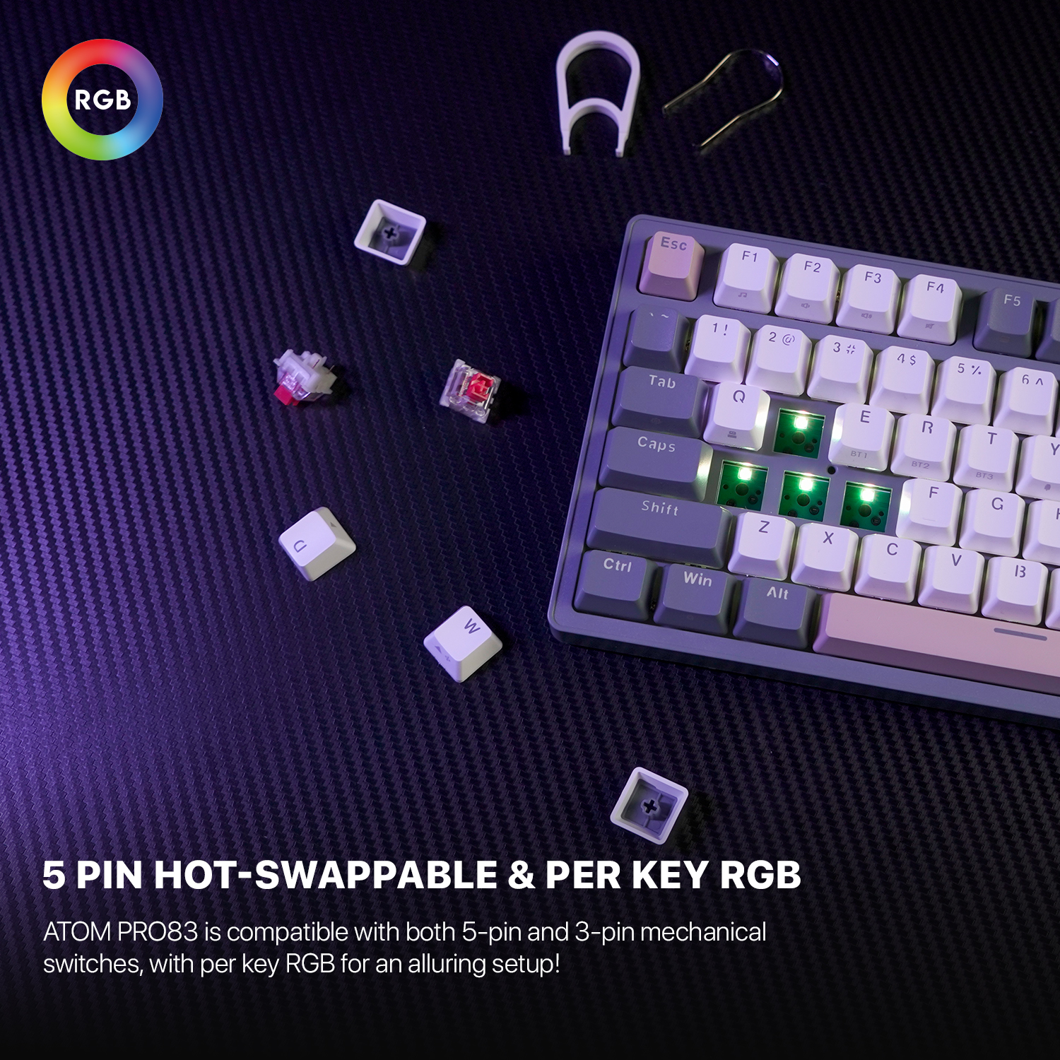 Picture of FANTECH MK913 ATOM PRO83 RGB Mechanical Gaming Keyboard Mercury Black & Saturn Grey Layout Red Switch & Blue Switch