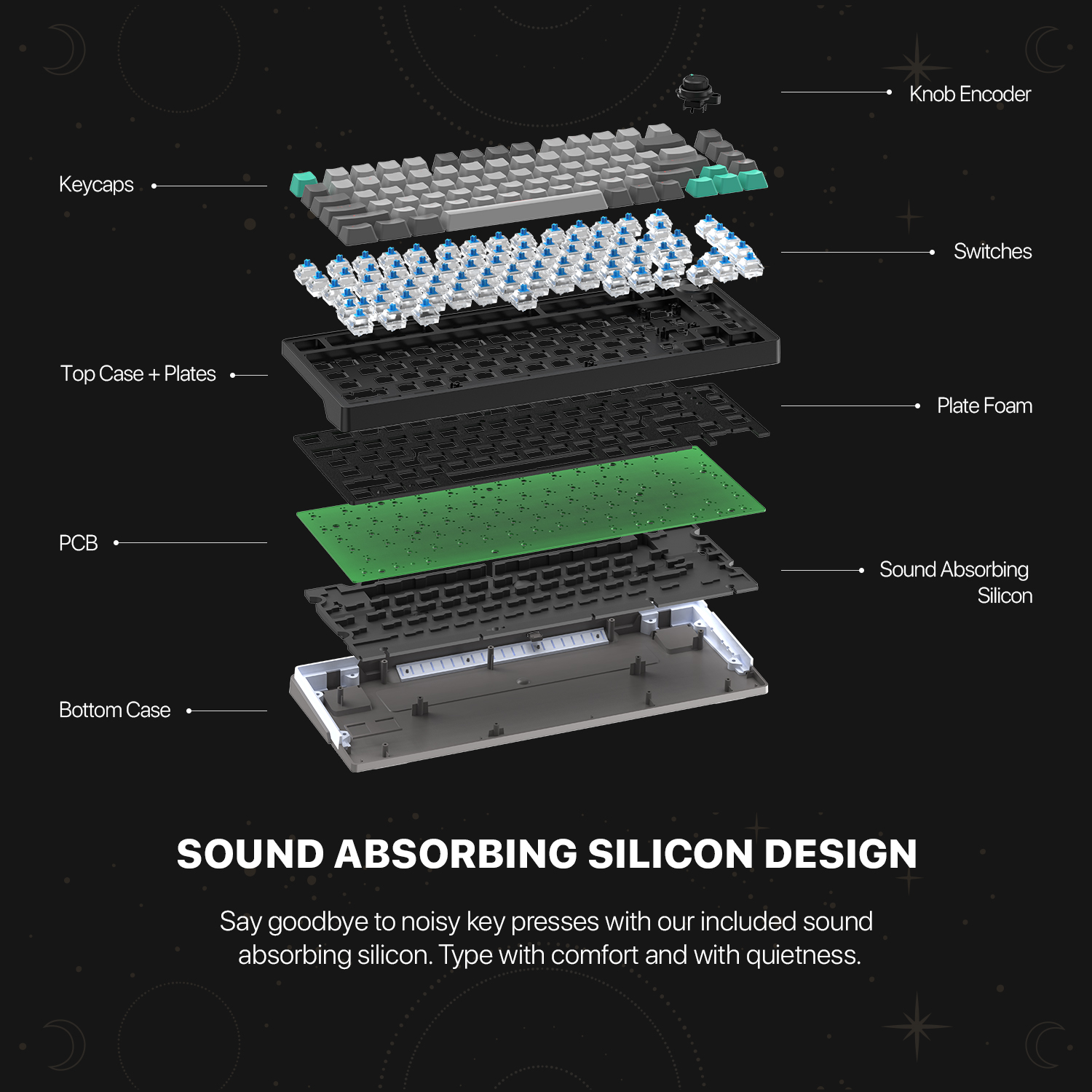Picture of FANTECH MK913 ATOM PRO83 RGB Mechanical Gaming Keyboard Mercury Black & Saturn Grey Layout Red Switch & Blue Switch