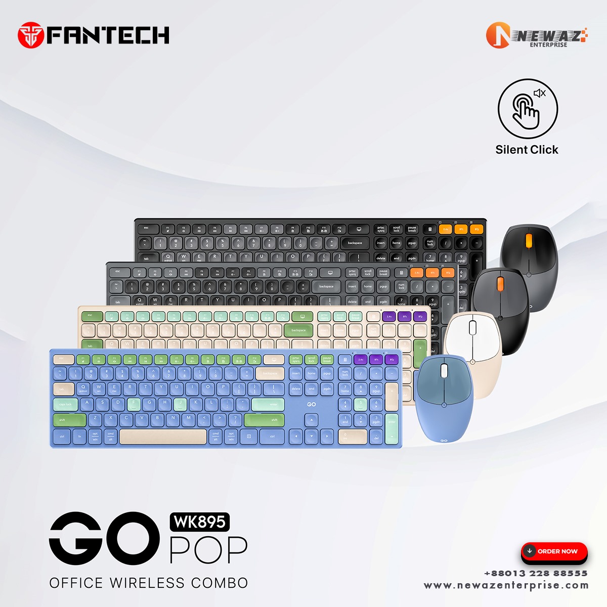 Picture of FANTECH WK895 Go Pop Wireless Multimedia Office Keyboard And Mouse Combo With Silent Click