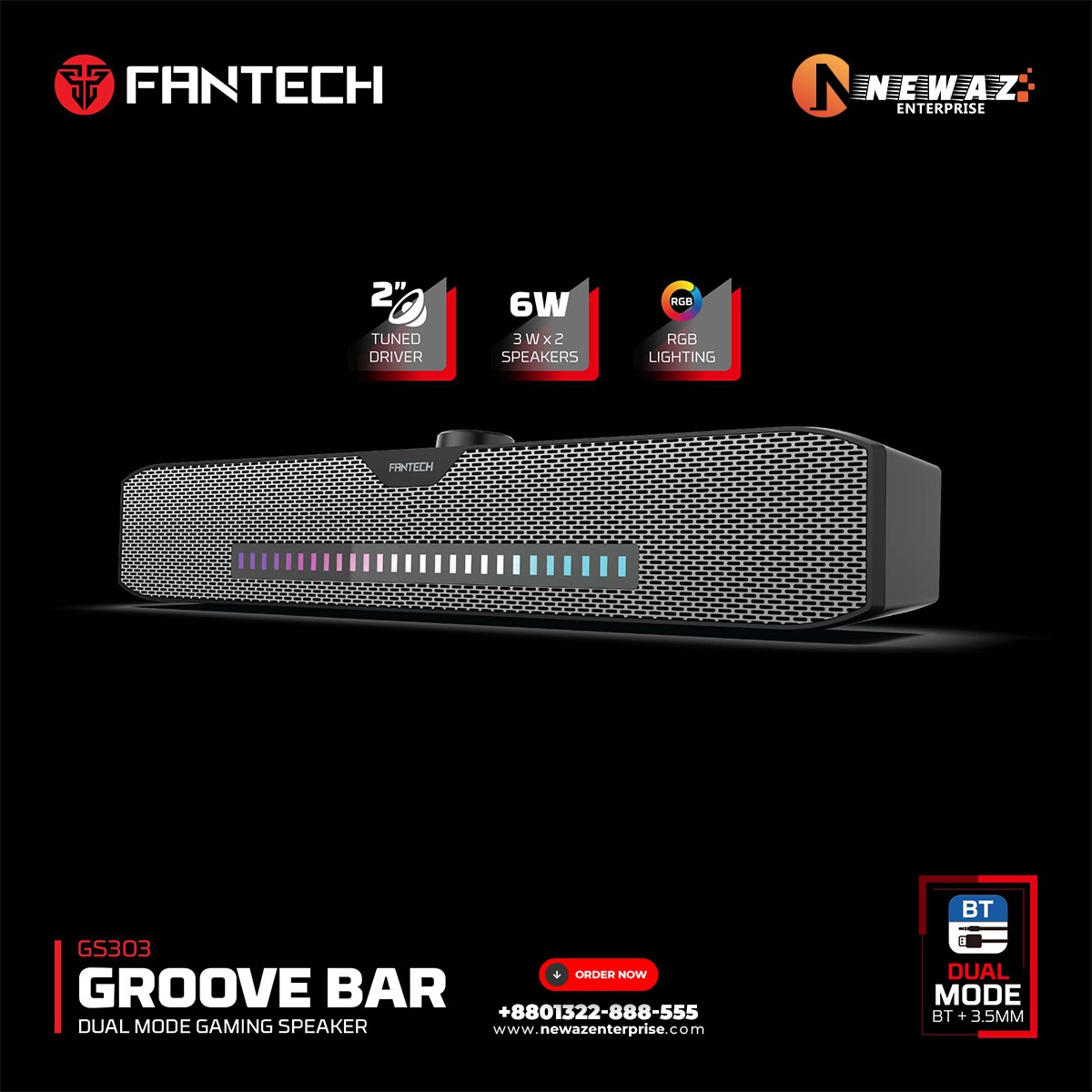 Picture of FANTECH GS303 GROOVE BAR DUAL MODE RGB Gaming Speaker Sound Bar