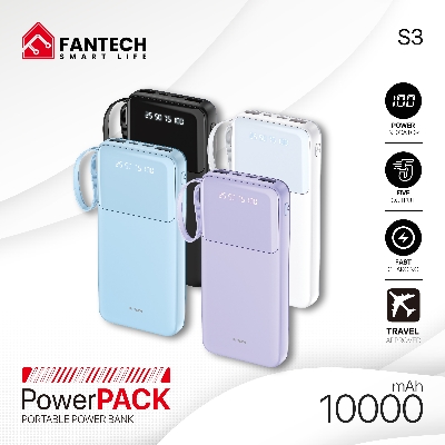 Picture of FANTECH S3 PowerBank 10000mAh Slim Mini Airline Approved Safe Reliable High-Speed Charge PowerPack Portable Power Bank