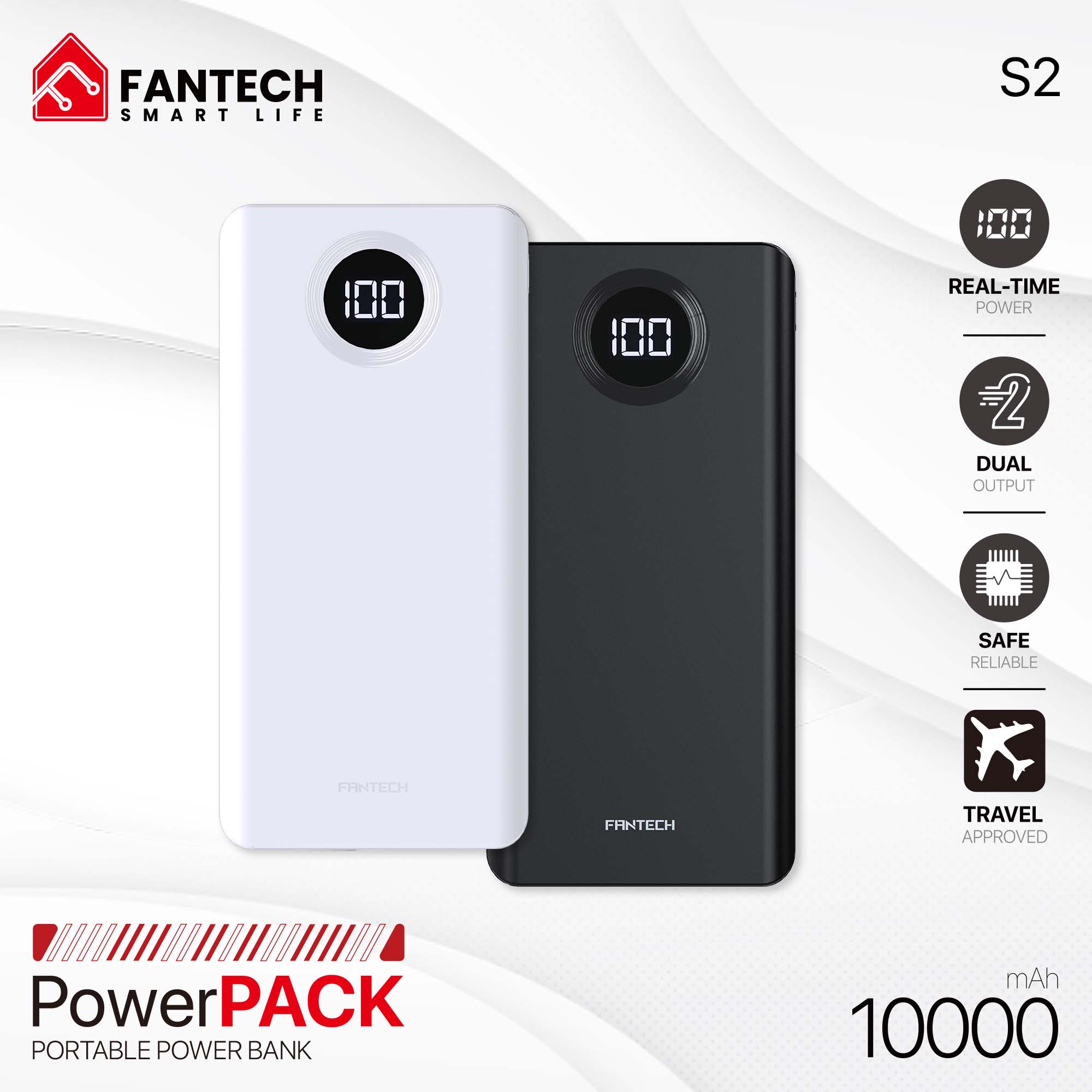 Picture of FANTECH S2 PowerBank 10000mAh Slim Mini Type C Micro Dual Output 10W Safe Reliable High-Speed Charge PowerPack Portable Power Bank