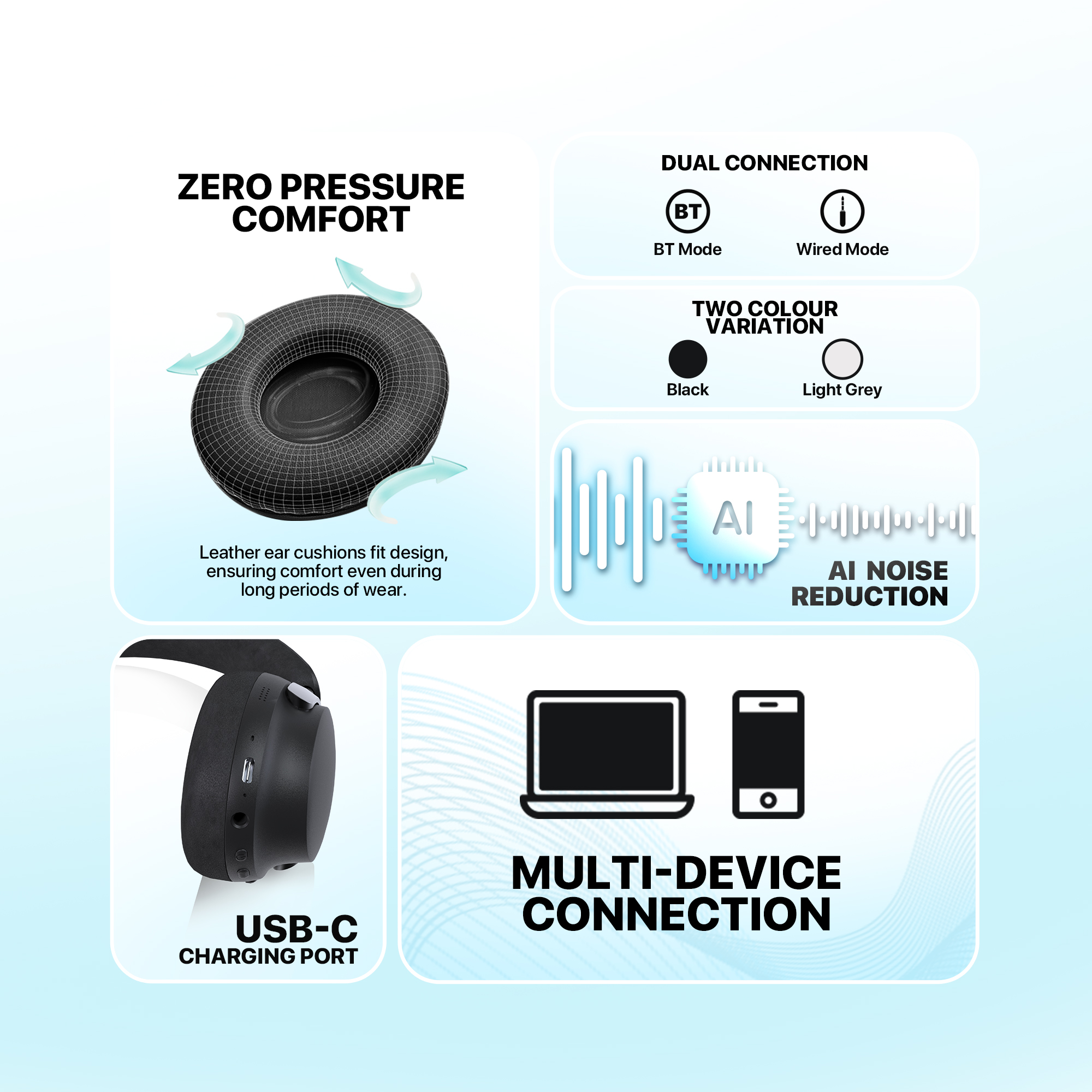 Picture of FANTECH WH07A GO FLOW ANC WIRELESS HEADSET, BLACK WHITE